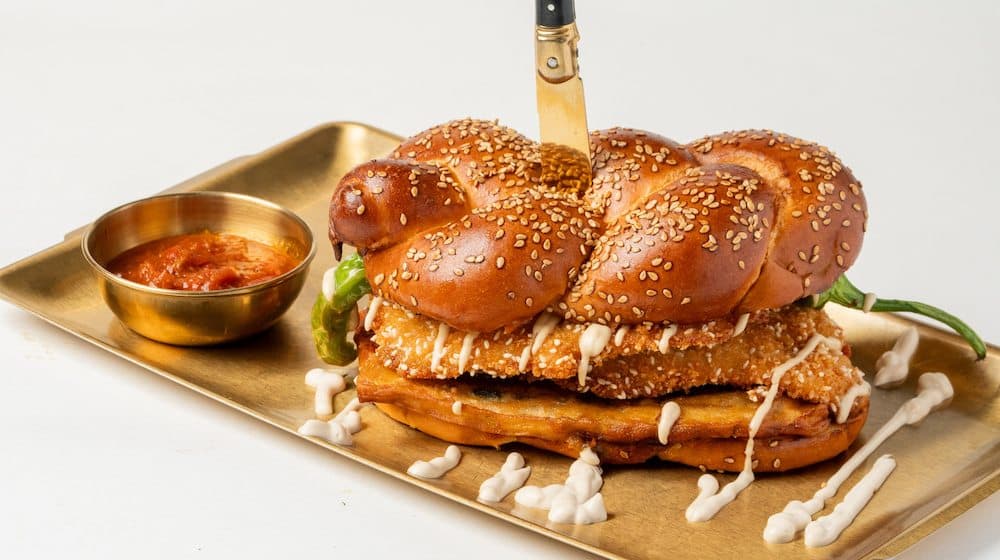 Spicy Schnitzel and Eggplant Sandwich