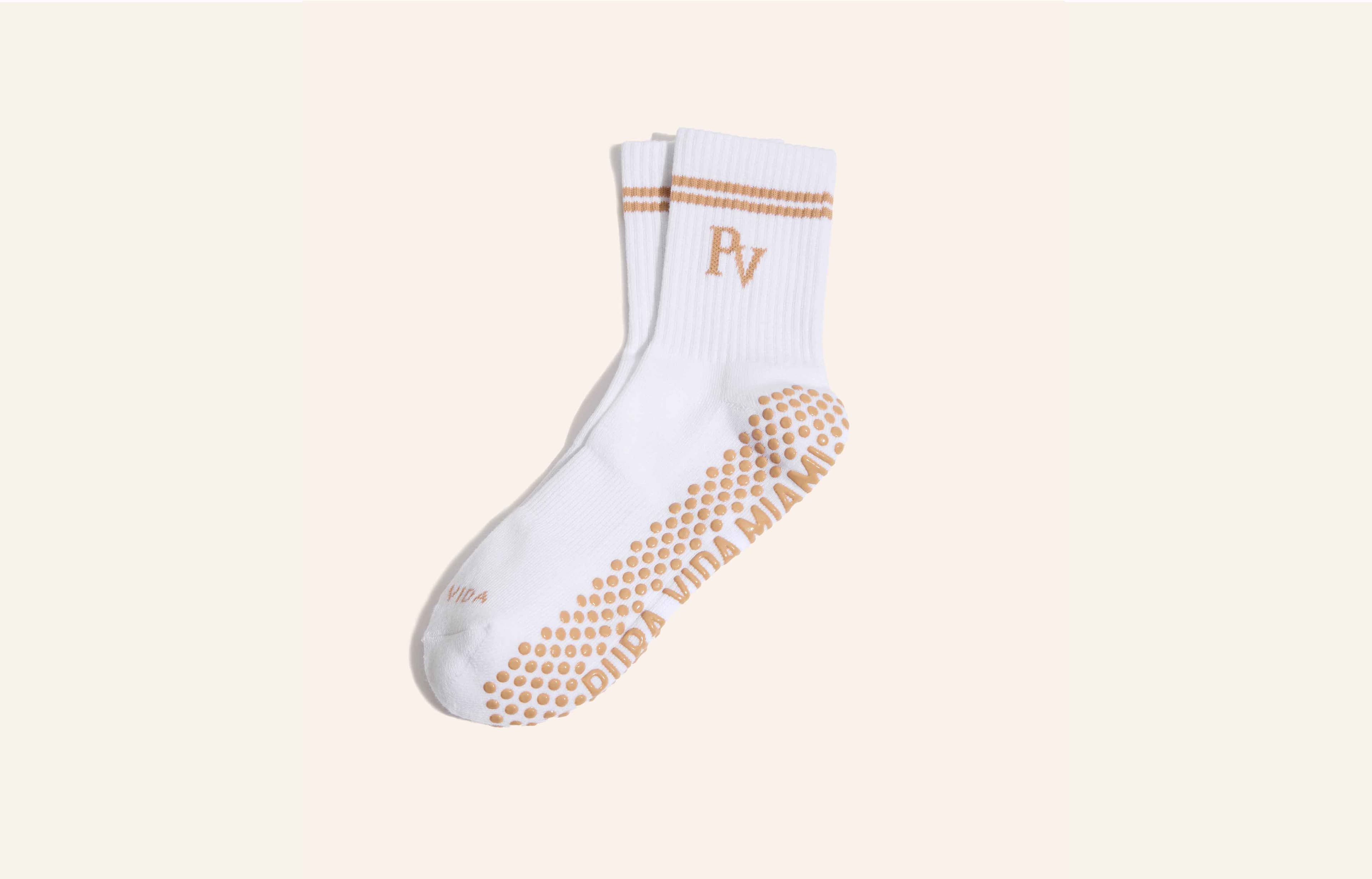GRIP SOCKS - WHITE TAN