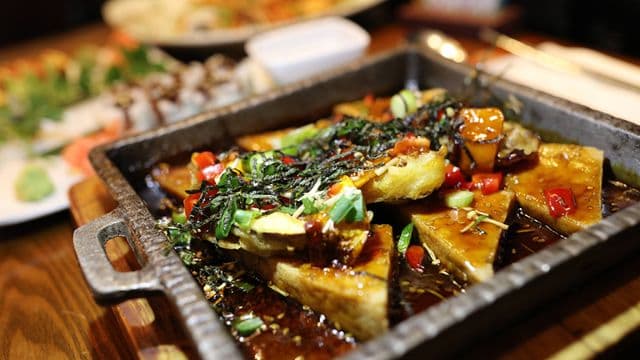 Sizzling Braised Tofu with Kabocha and Eggplant