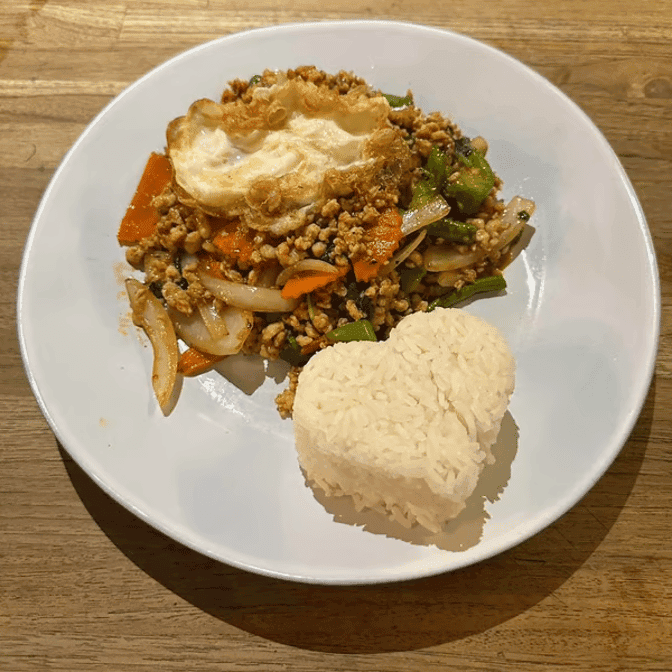 Basil Ground Chicken with Fried Egg