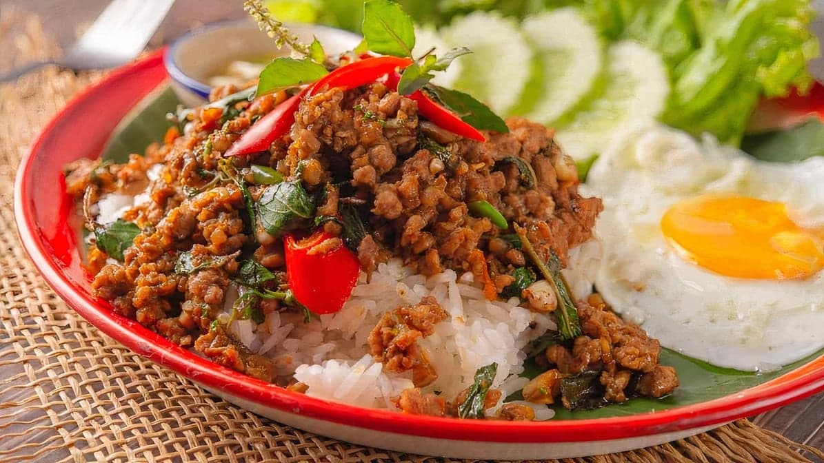 Ground Beef Kra Pow Over Rice