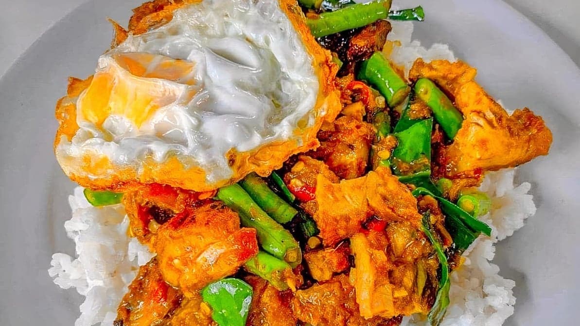 Prik King crispy Pork over rice