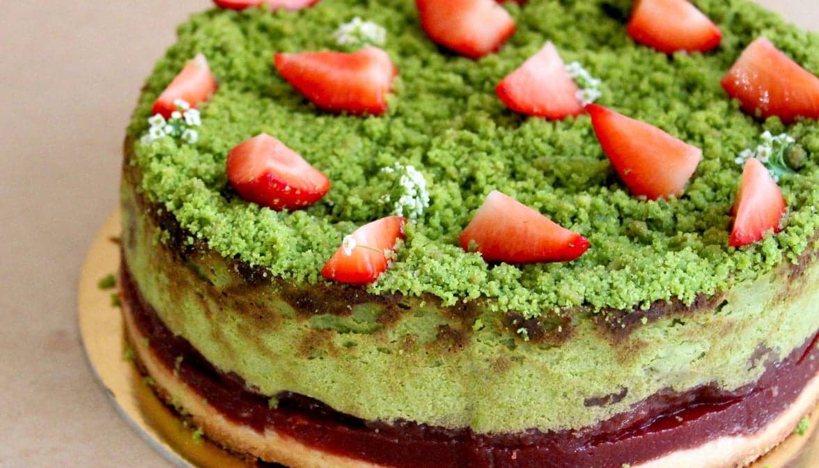 Whole Strawberry Matcha Basque Cheesecake