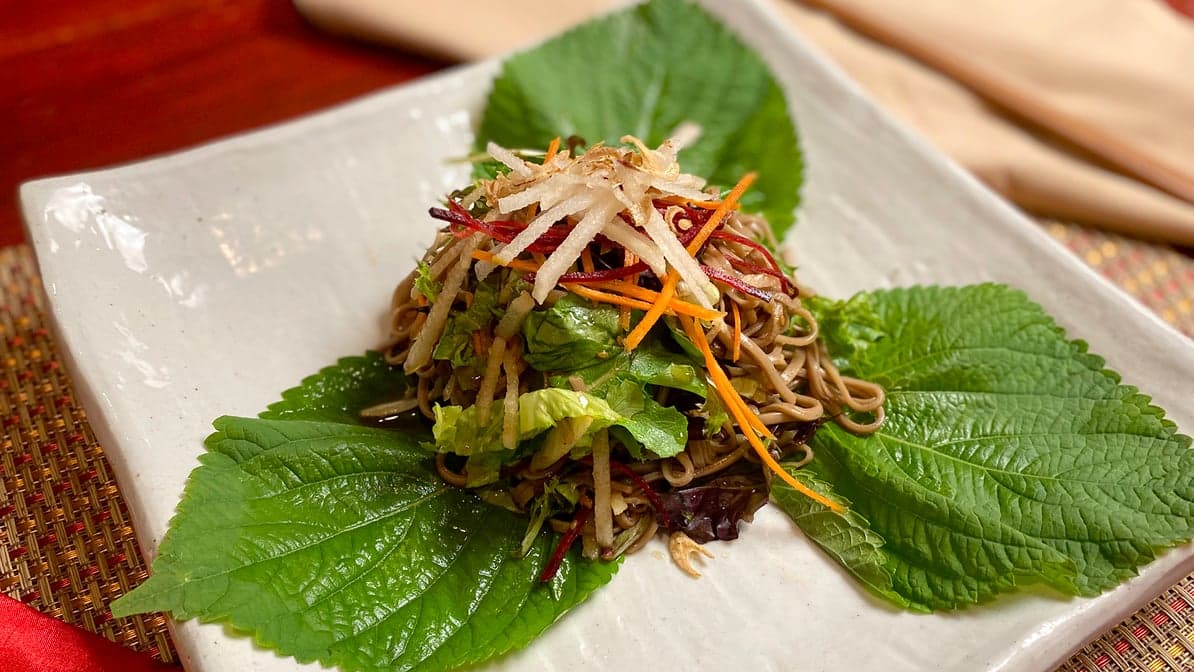 Acorn Noodles with vegetables in sesame soy sauce