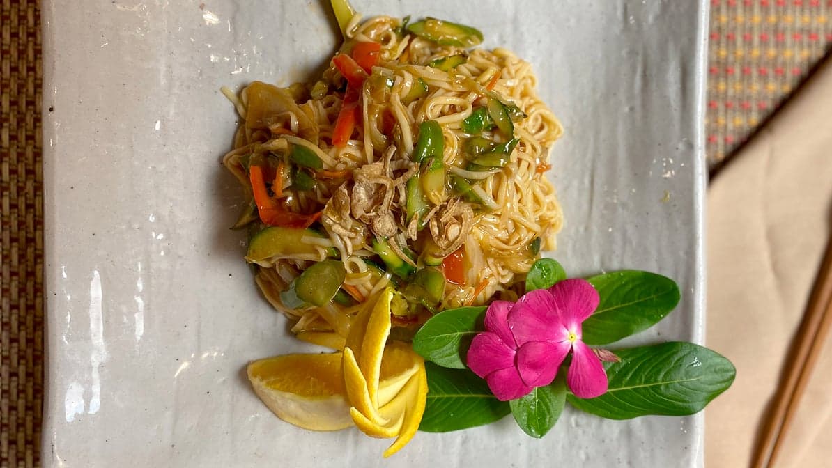 Pumpkin Noodles with sauteed vegetables in tomato sauce