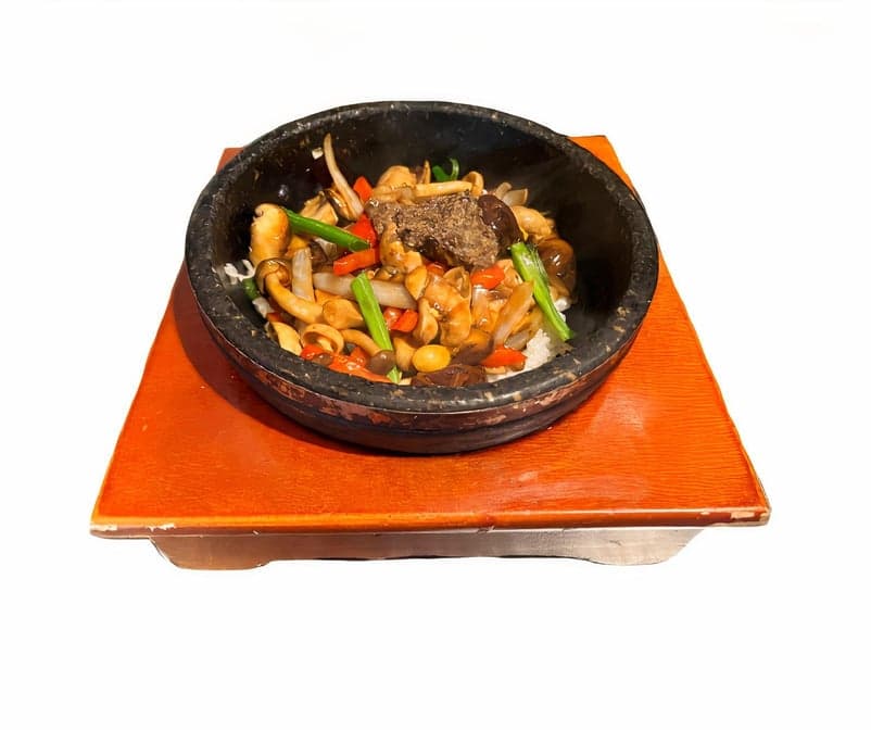 Mushrooms with black truffle paste bibimbap